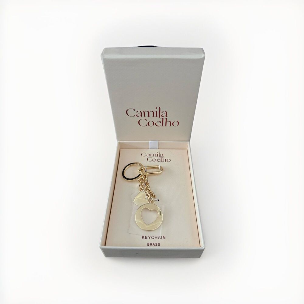 Camila Coelho BRASS GOLD-TONE Hearts Valentine BAG CHARM Key Chain New